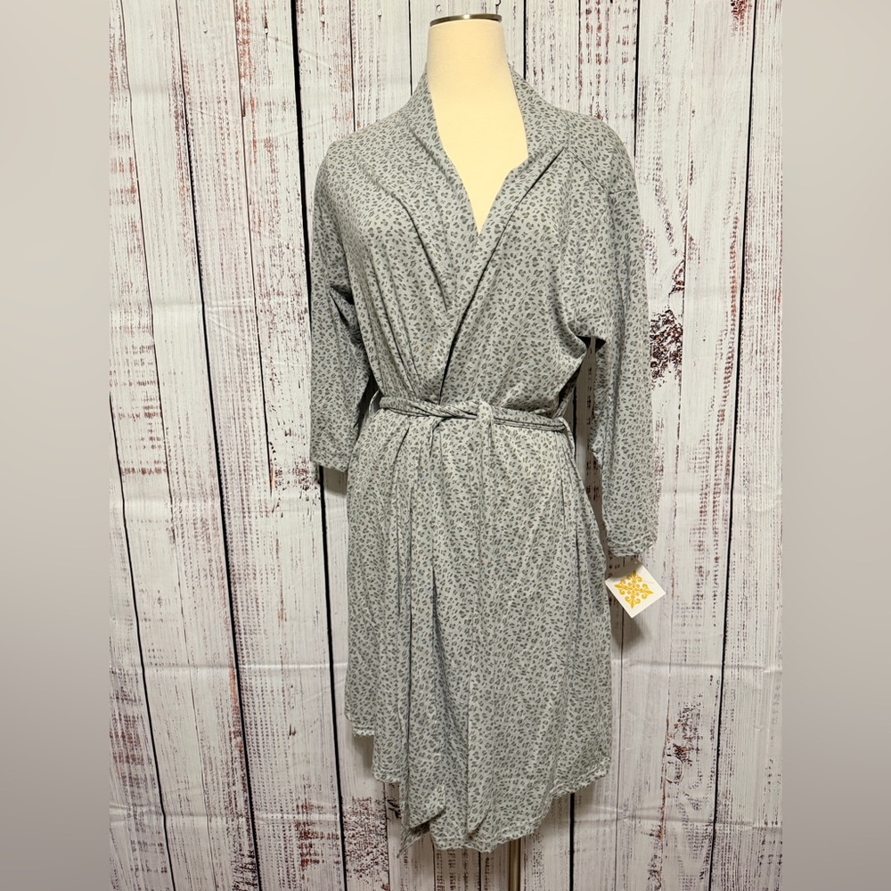 Light Gray Floral Wrap Robe - Women’s Soft Lounge Robe